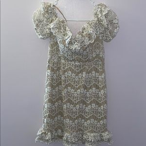 Floral Lace Overlay Dress Beige